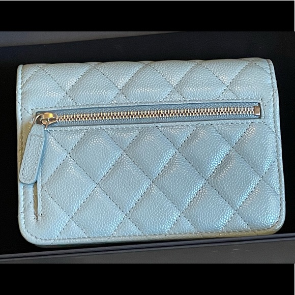 🚫Sold🚫 Chanel Caviar Quilted Mini Wallet On Chain WOC Light Blue - Picture 2 of 11